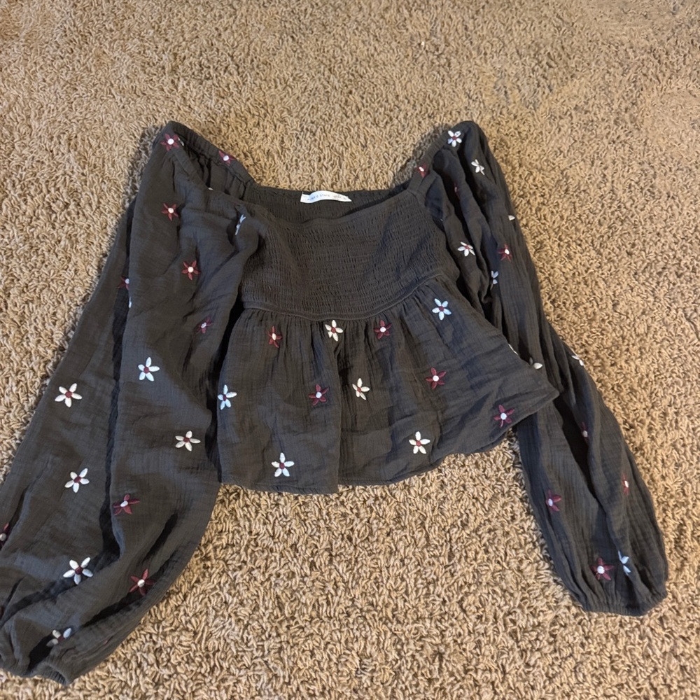 Embroidered Gray Women's Top